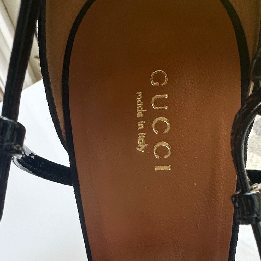 Gucci Black Suede Strappy High Heel Sandals with Patent Trim - Picture 4 of 9